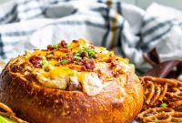 Baked Bacon and Cheese Dip Served in a Warm Bread Bowl