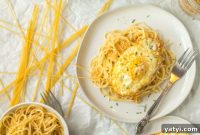 Crispy Pangrattato Pasta Topped with a Fried Egg