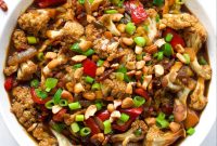 Crispy Kung Pao Cauliflower with Spicy Peanut Sauce