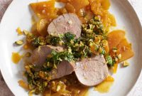 Pork Tenderloin with Roasted Golden Beets and Apricot-Mint Sauce
