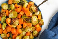 Crispy Roasted Brussels Sprouts with Maple-Roasted Sweet Potatoes