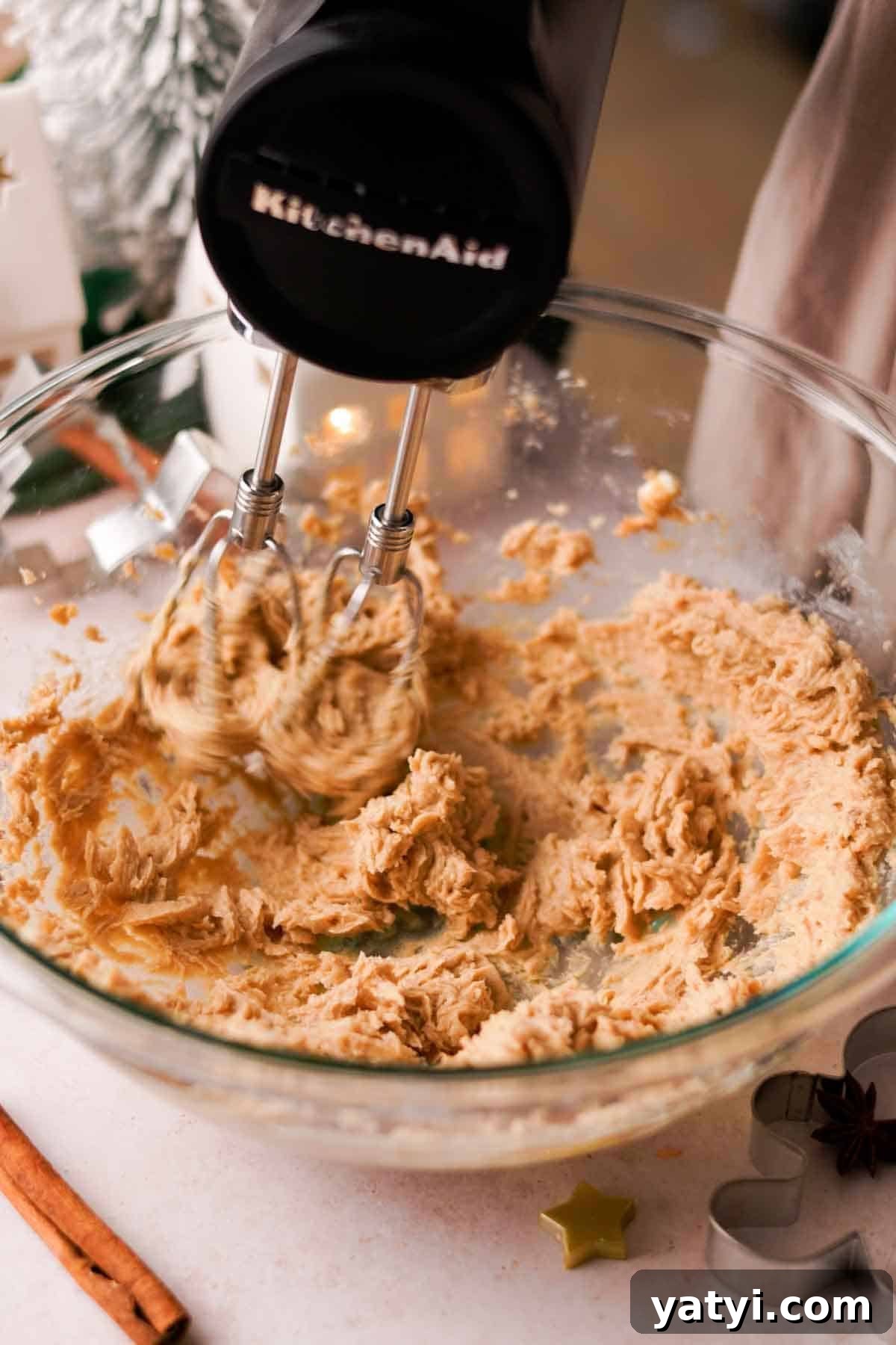 beating sugar and brown sugar until creamy and light