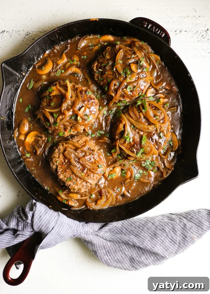 Southern-Style Hamburger Steaks with Onion Mushroom Gravy Recipe 2 Southern-Style Hamburger Steaks with Onion and Mushroom Gravy