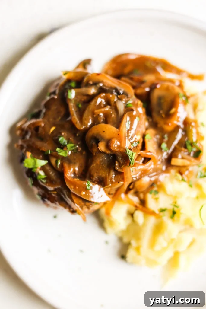 Southern-Style Hamburger Steaks with Onion Mushroom Gravy Recipe 4 Southern-Style Hamburger Steaks with Onion and Mushroom Gravy