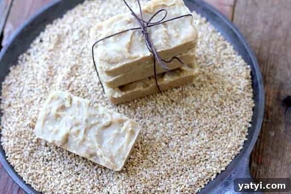 45 Homemade Stocking Stuffer Ideas Kids and Adults Will Love 5 Image shows several bars of oatmeal soap in an iron skillet