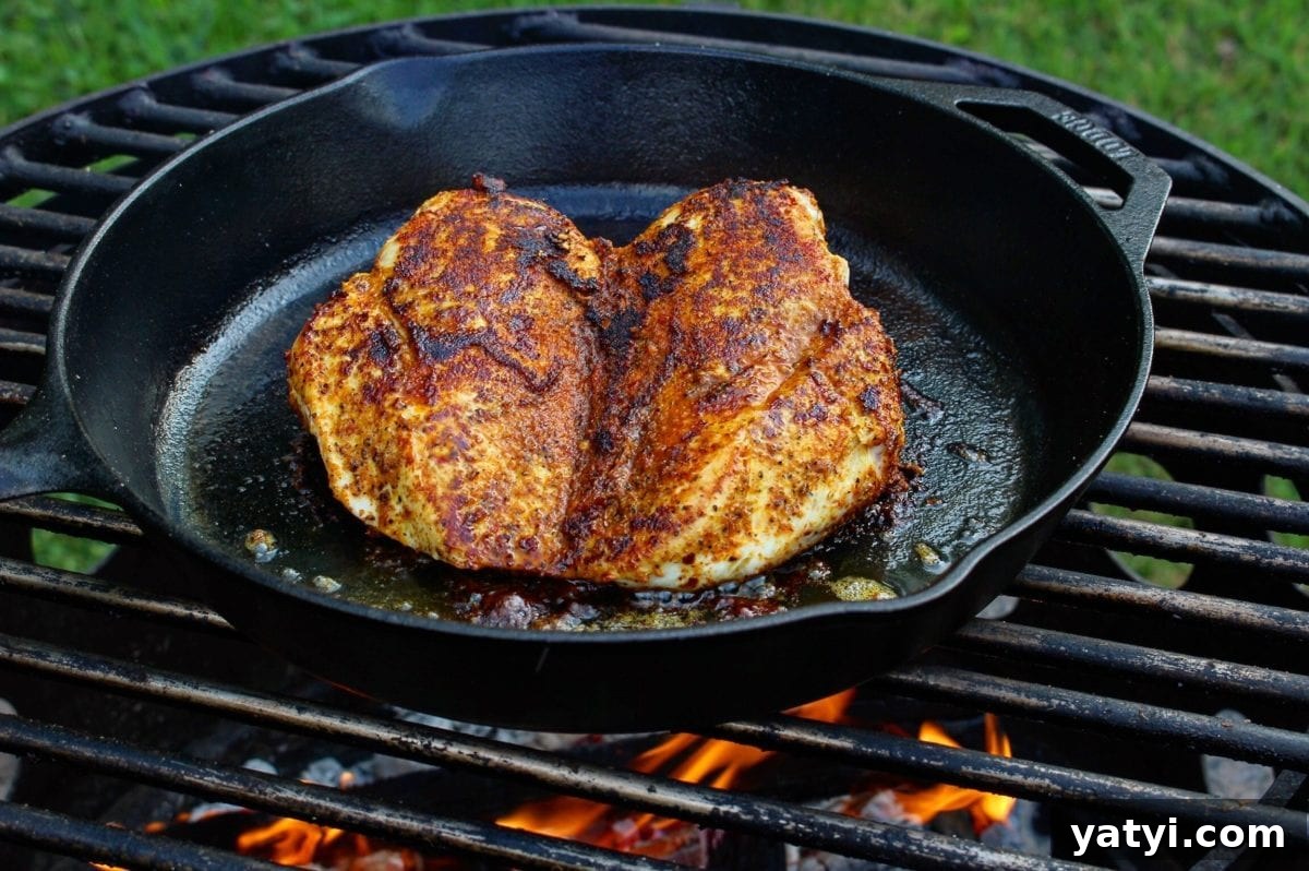 Cast-Iron Green Chile Chicken Skillet Recipe for Dinner 2 chicken on cast iron
