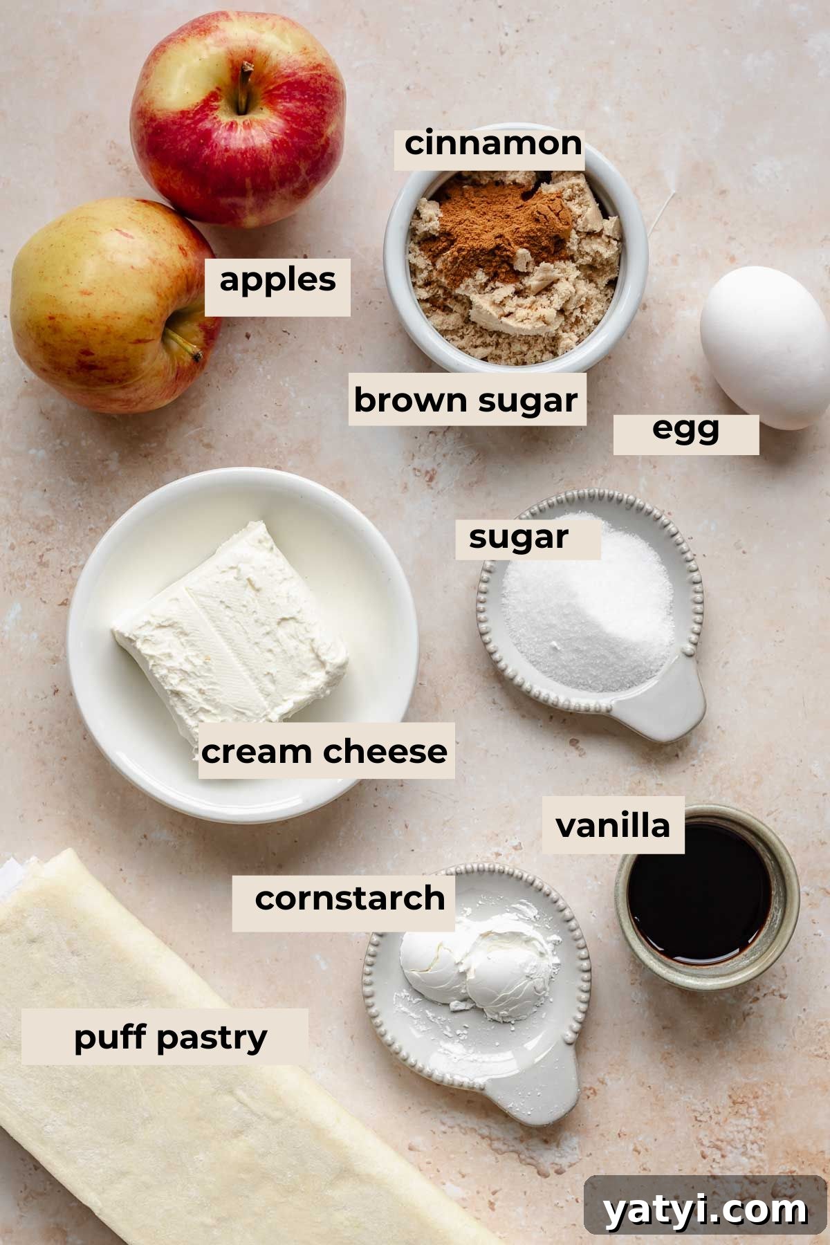 Ingredients for apple danish.