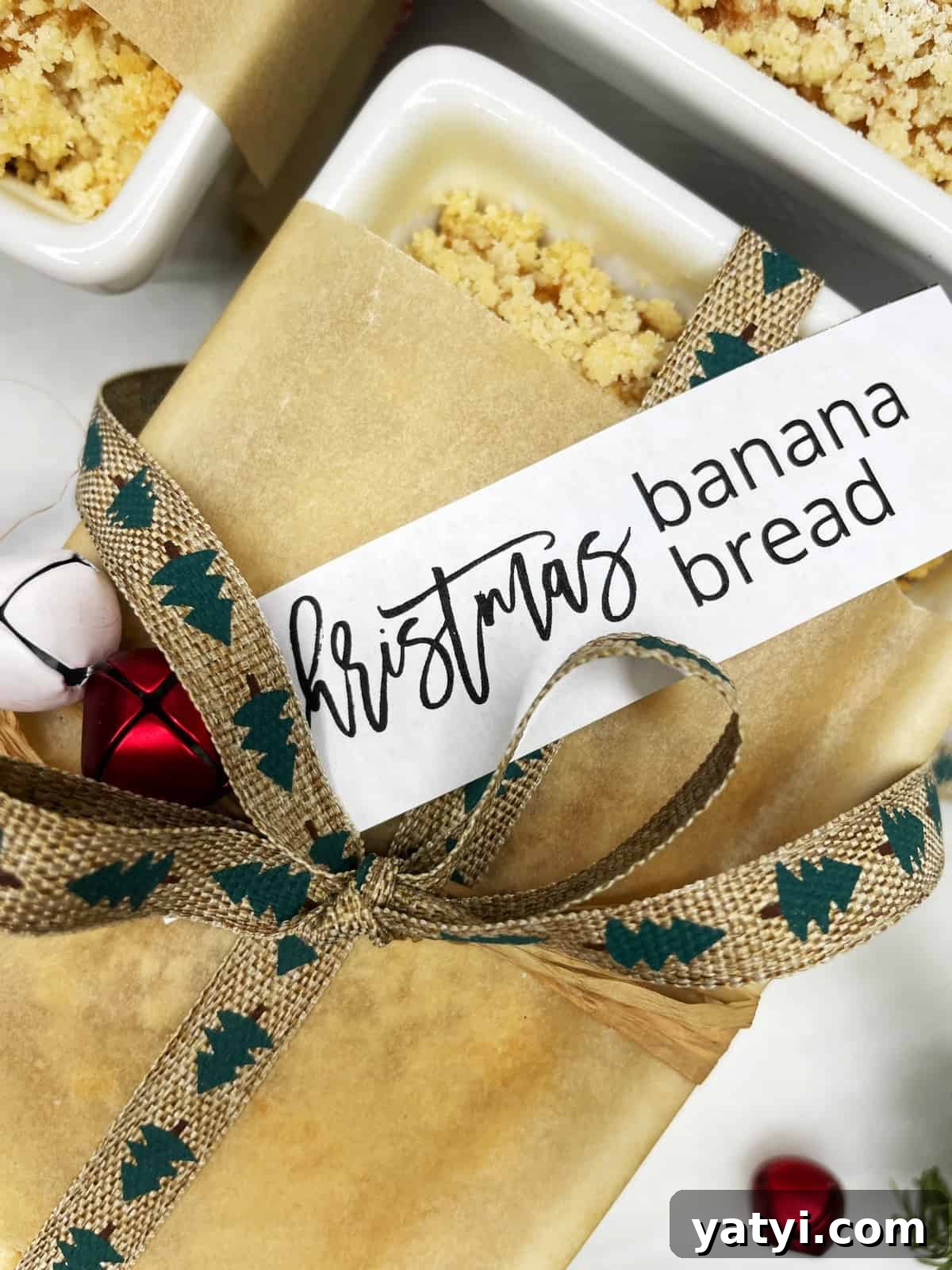 Tied and tagged holiday banana bread