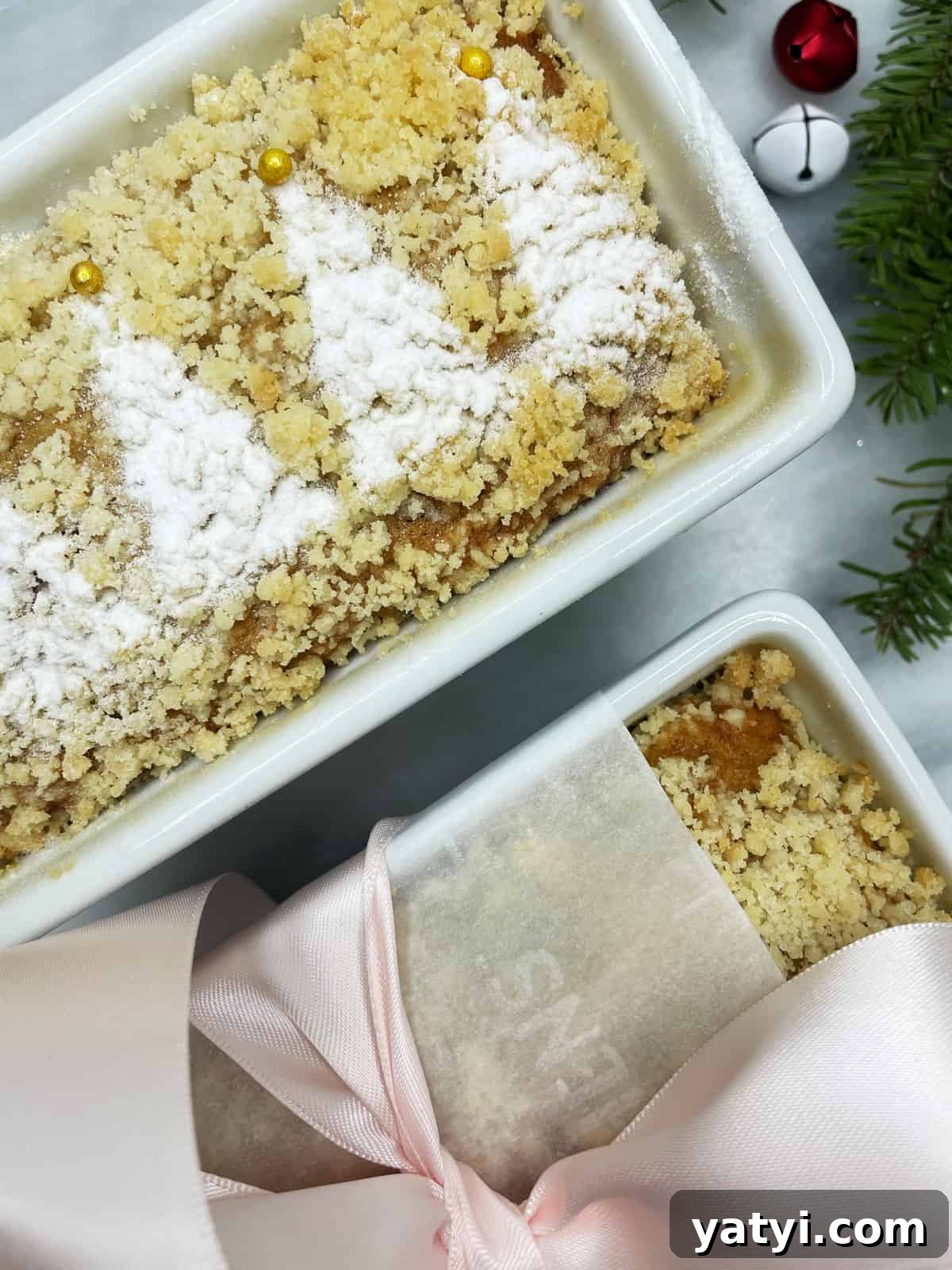 Decorated and packed holiday banana bread