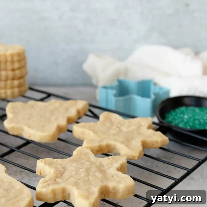 vegan sugar cookies on a cooling rack
