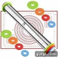 Adjustable Rolling Pin with Thickness Rings and Pastry Mat Set for Baking - Stainless Steel Roller Pin, Red Mat