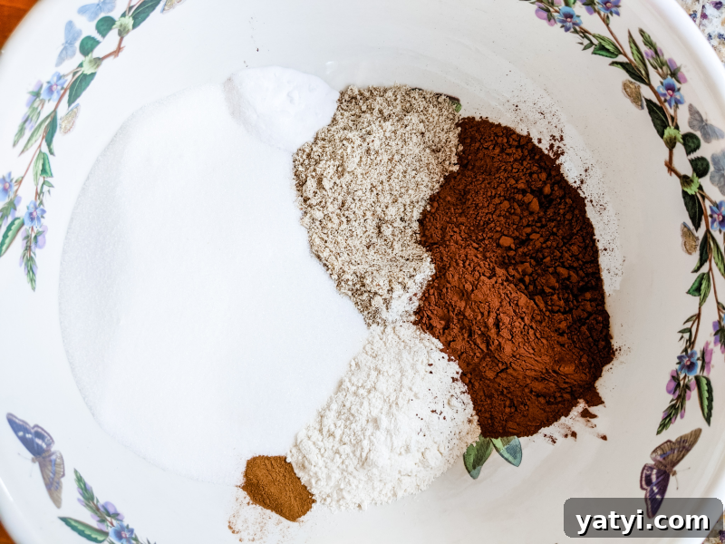 Chocolate Peppermint Beet Cake Recipe for Moist Holiday Dessert 4 The dry ingredients in a bowl, ready to be mixed.
