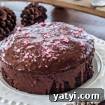The Chocolate Peppermint Beet Cake finished and displayed on a cake stand