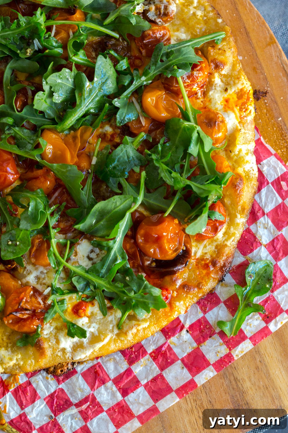 Tomato Confit Burrata and Arugula Pizza - no side salad necessary
