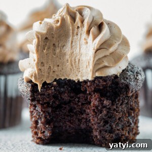 Decadent Chocolate Cupcakes: Moist, Rich Recipe for Home Bakers 9 close up shot of chocolate cupcake with a bite taken out of it