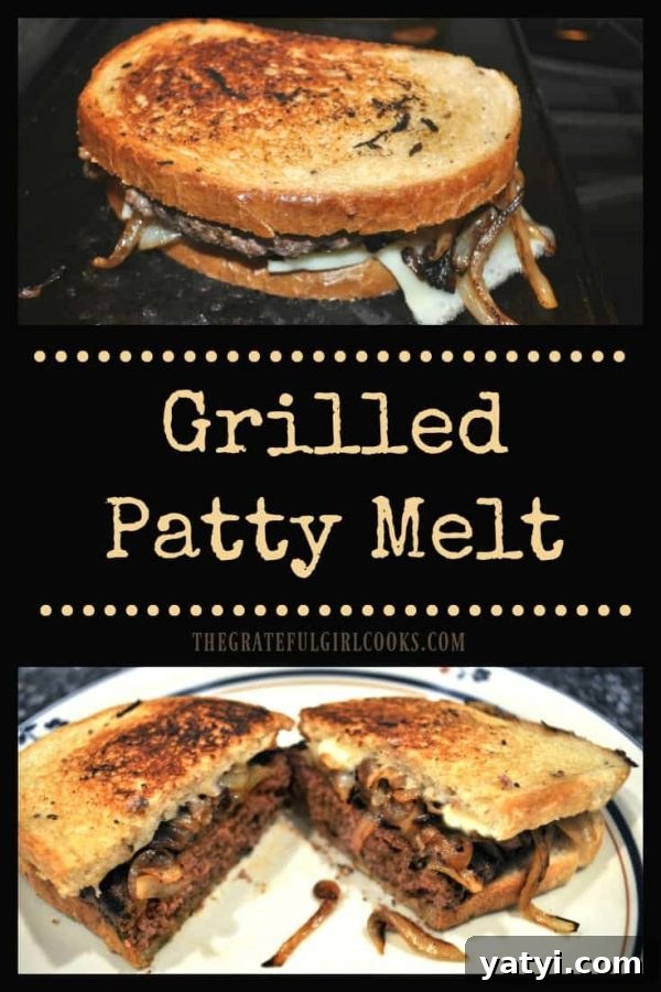 Make a classic grilled patty melt from the comfort of home! Seasoned beef, rye bread, caramelized onions, and gooey cheese create a delicious grilled sandwich! / The Grateful Girl Cooks! Make a classic grilled patty melt from the comfort of home! Seasoned beef, rye bread, caramelized onions, and gooey cheese create a delicious grilled sandwich!
