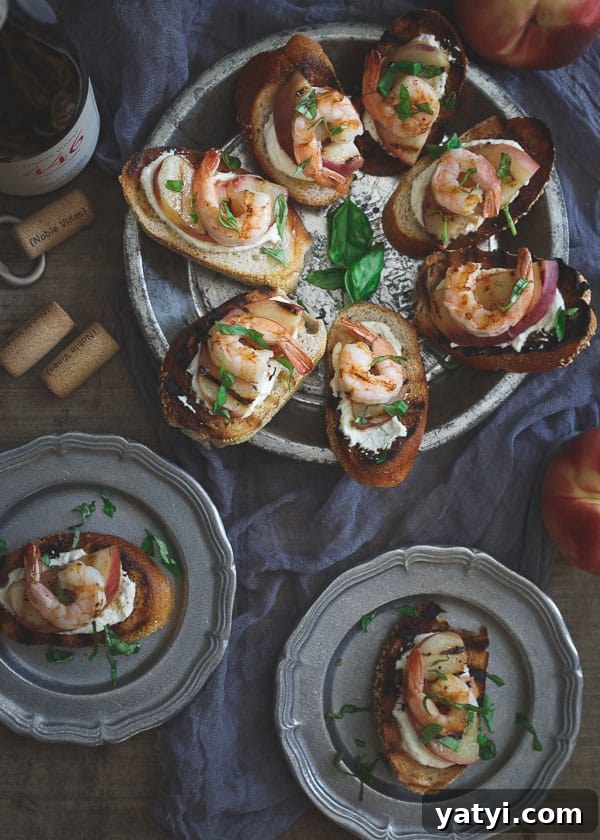 Burrata Crostini with Grilled Shrimp and Peaches Burrata Crostini with Grilled Shrimp and Peaches