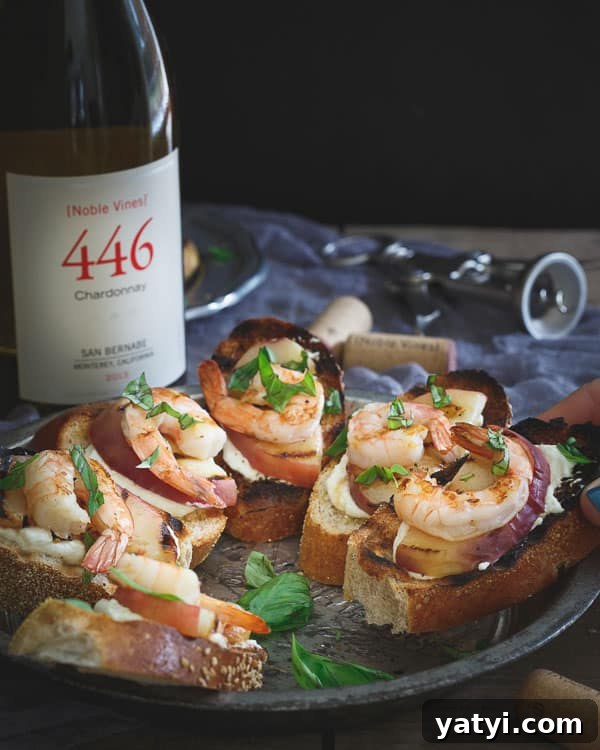 Lemon Burrata Crostini with Grilled Shrimp and Peaches Lemon Burrata Crostini with Grilled Shrimp and Peaches