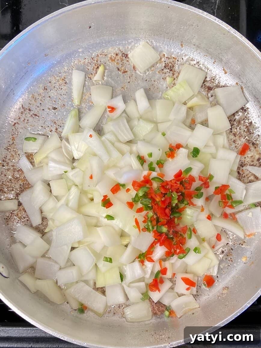 Sauteing onions and peppers.