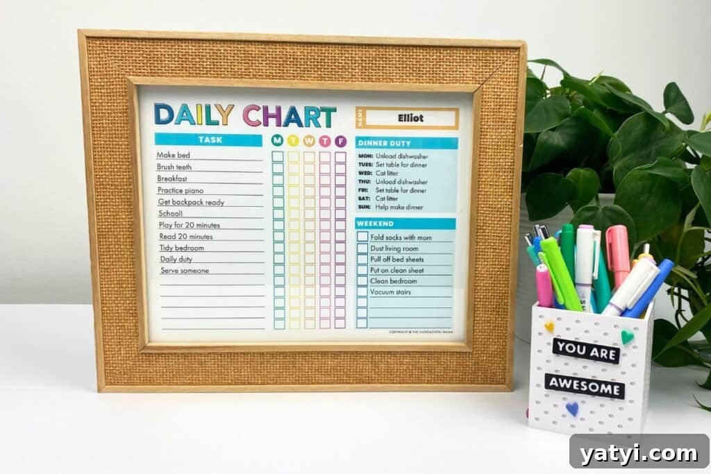 cute editable chore chart in frame