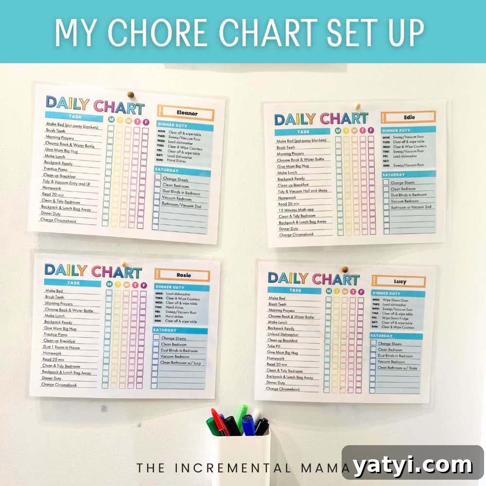 4 printable chore chart for kids on wall