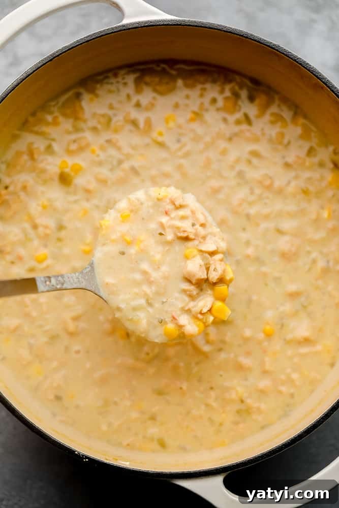 Creamy Vegan White Chili Recipe — Hearty Plant-Based Comfort Meal 3 white pot with creamy white soup and a ladle serving