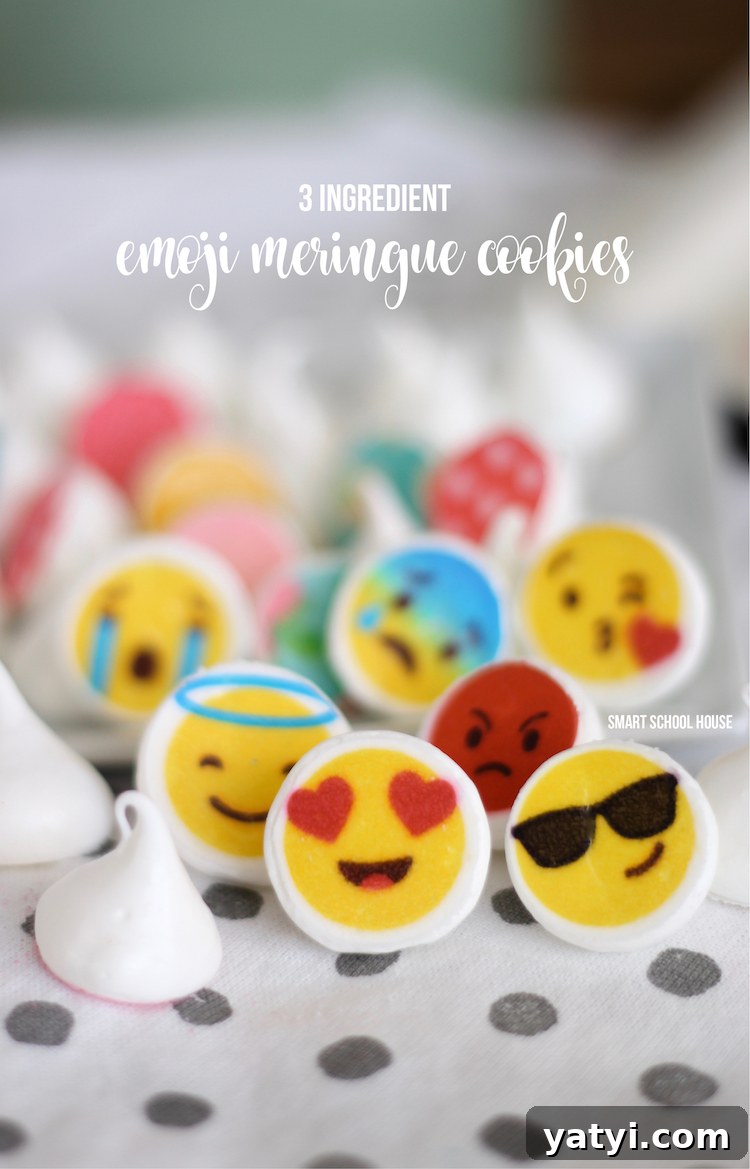 Edible Meringue Stamps: Create Decorative Cookie and Cake Toppers 5 3 ingredient and fat-free emoji meringues. ADORABLE!