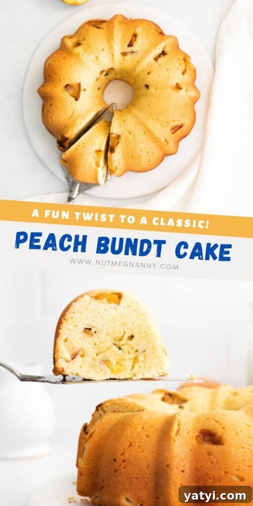 Glazed Peach Bundt Cake Recipe with Fresh Summer Peaches 8 Peach Bundt Cake pin for pinterest.