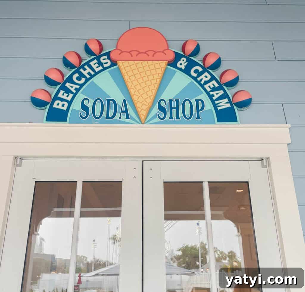 Beaches and Cream Soda Shop: Classic Ice Cream Parlor and Treats 2 Beaches & Cream Soda Shop entrance and sign.