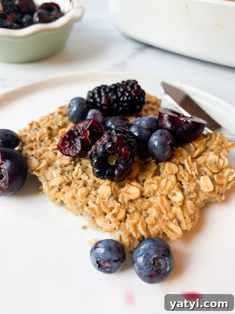 Baked Oatmeal Casserole with Berries and Cinnamon Bowl 6 baked oatmeal topped with fresh fruit
