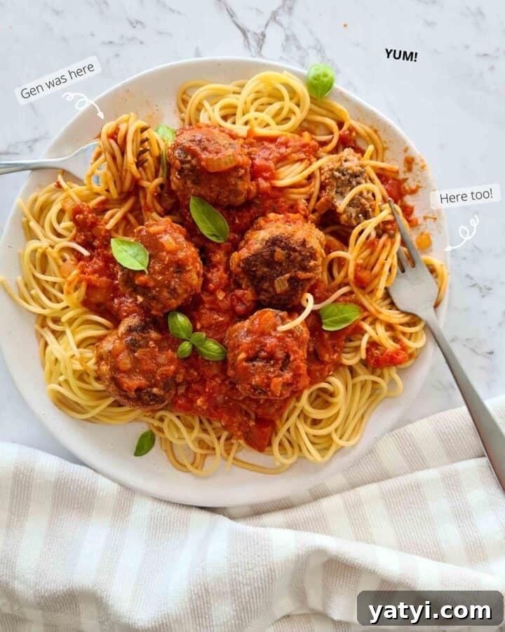 Classic Spaghetti and Meatballs Recipe with Savory Tomato Sauce 6 Half eaten plate of spaghetti and meatballs