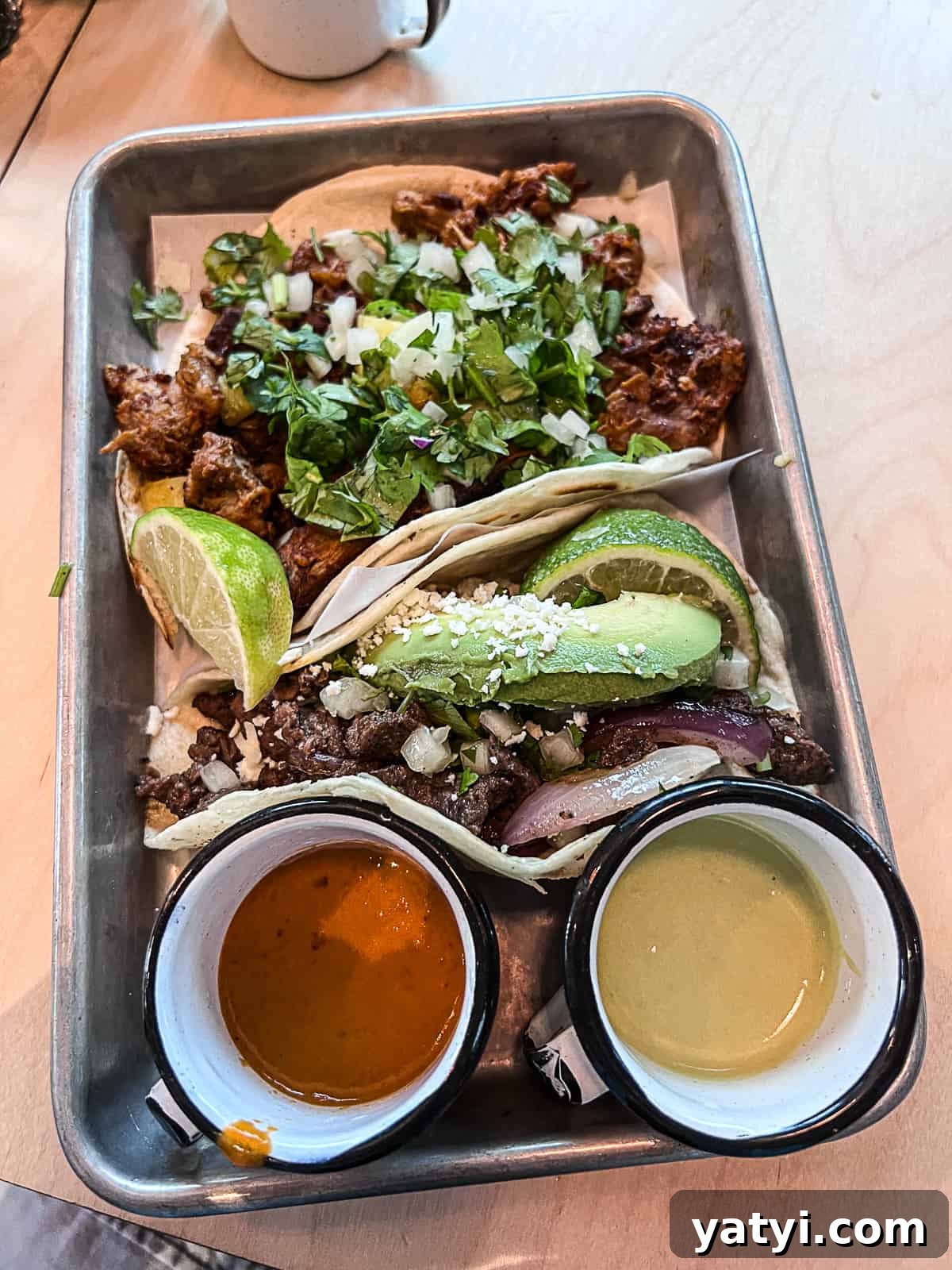 Tacos from menu at Mueller Lake Park Veracruz Restaurant in Austin Texas