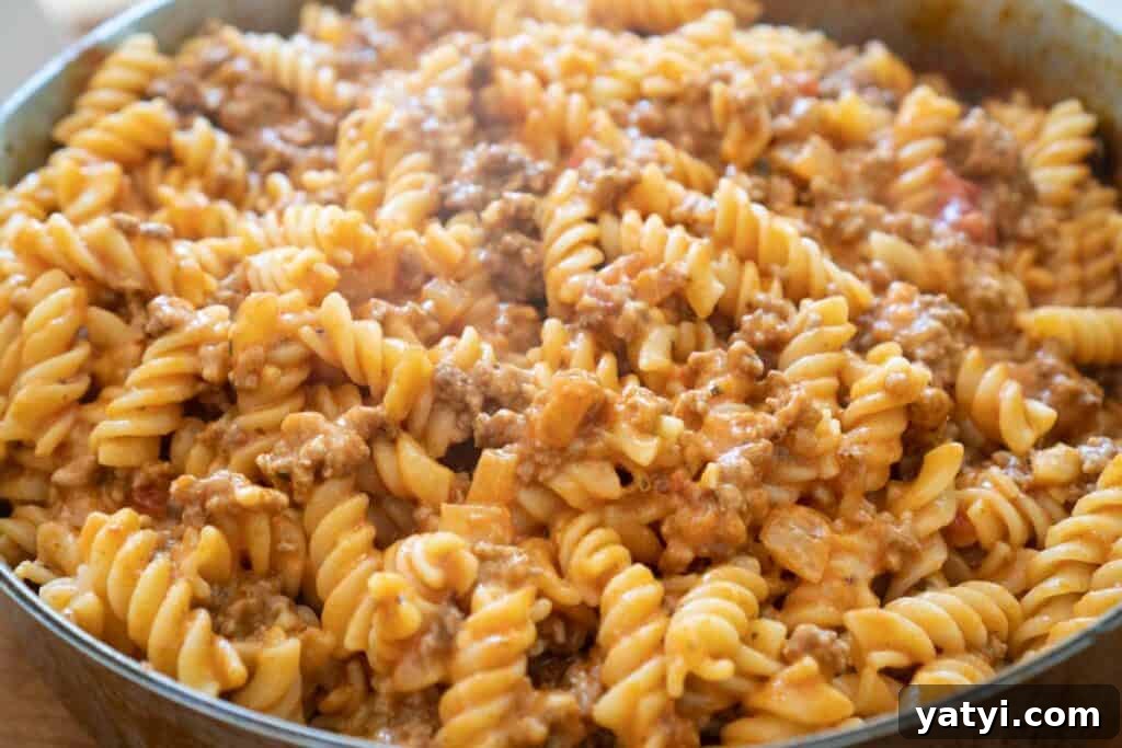 rotini with ground beef and cheese sauce