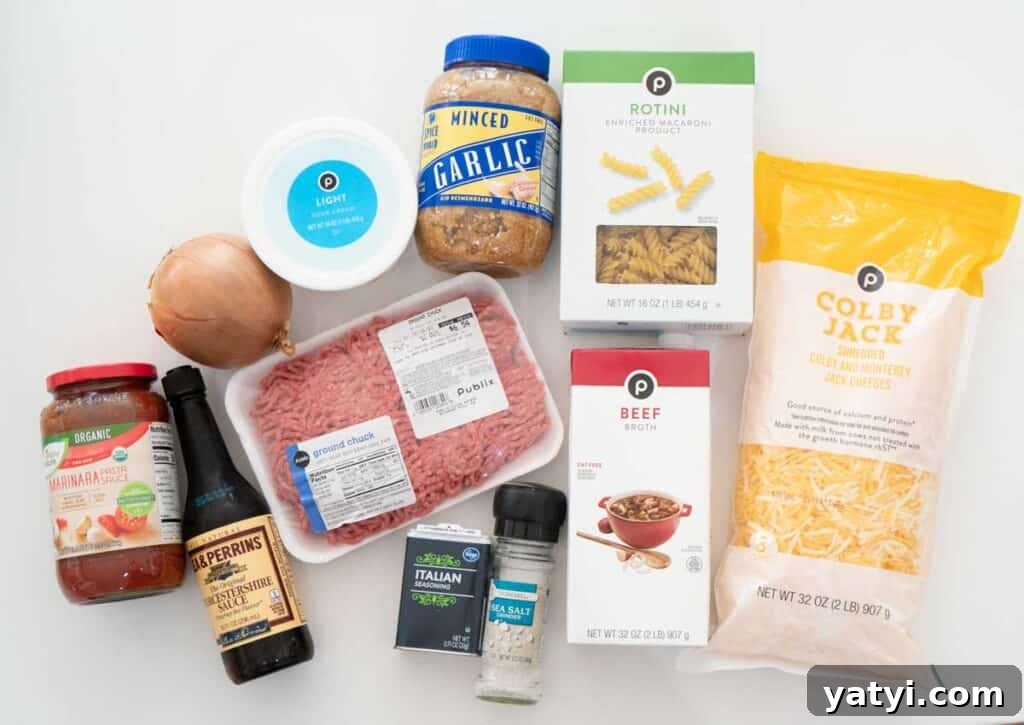 ground beef and pasta dinner ingredients
