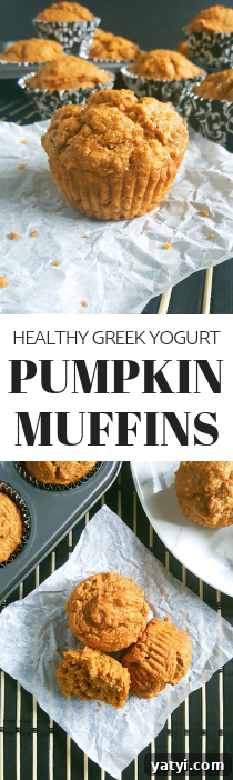 Greek Yogurt Pumpkin Muffins with Warm Spices 10 Healthy Greek Yogurt Pumpkin Muffins - Soft, moist whole wheat pumpkin muffins made with pumpkin puree and perfect for a Fall breakfast.