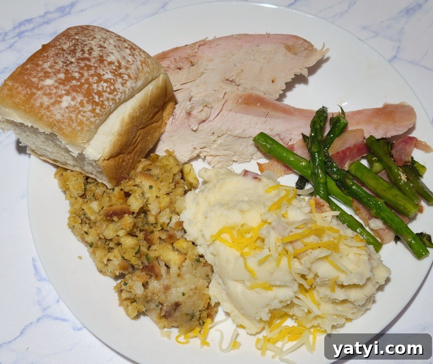 Smoked Turkey Brine with Coca-Cola for Juicy Flavor 10 Smoked Coca Cola Turkey served with potatoes, stuffing, green bean casserole, and a roll