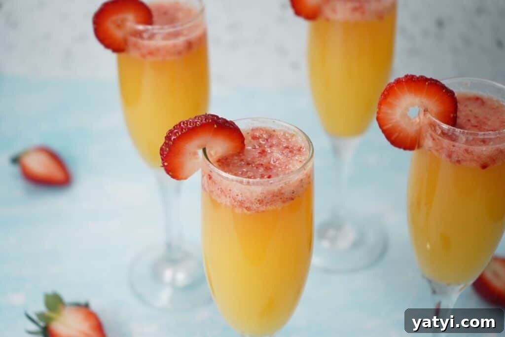 Festive Easter Party Food Ideas and Fun Games 16 Mimosas with strawberry slice
