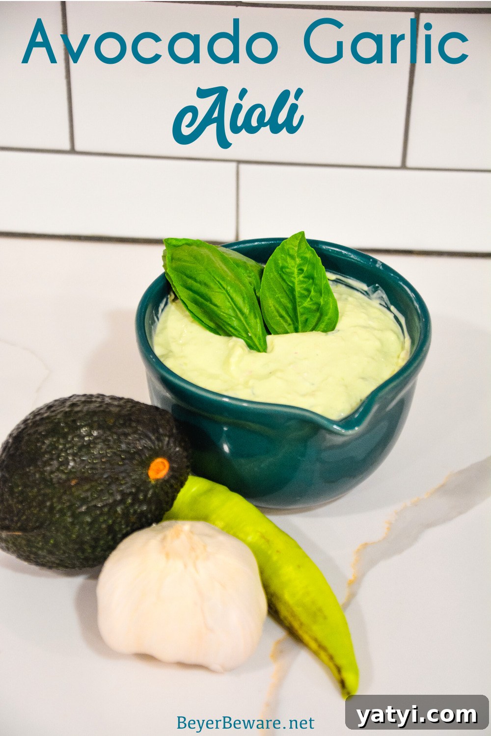 Creamy Avocado Garlic Aioli Recipe for Sandwiches & Dips 2 Avocado garlic aioli is a simple aioli made in the food processor with avocado, basil, mayonnaise, garlic, shallots, and lemon juice.