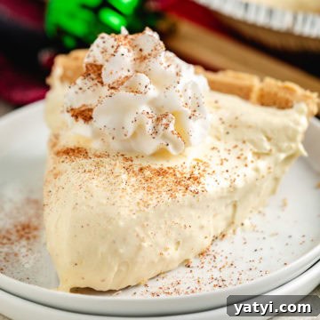 Creamy eggnog pie with instant pudding.