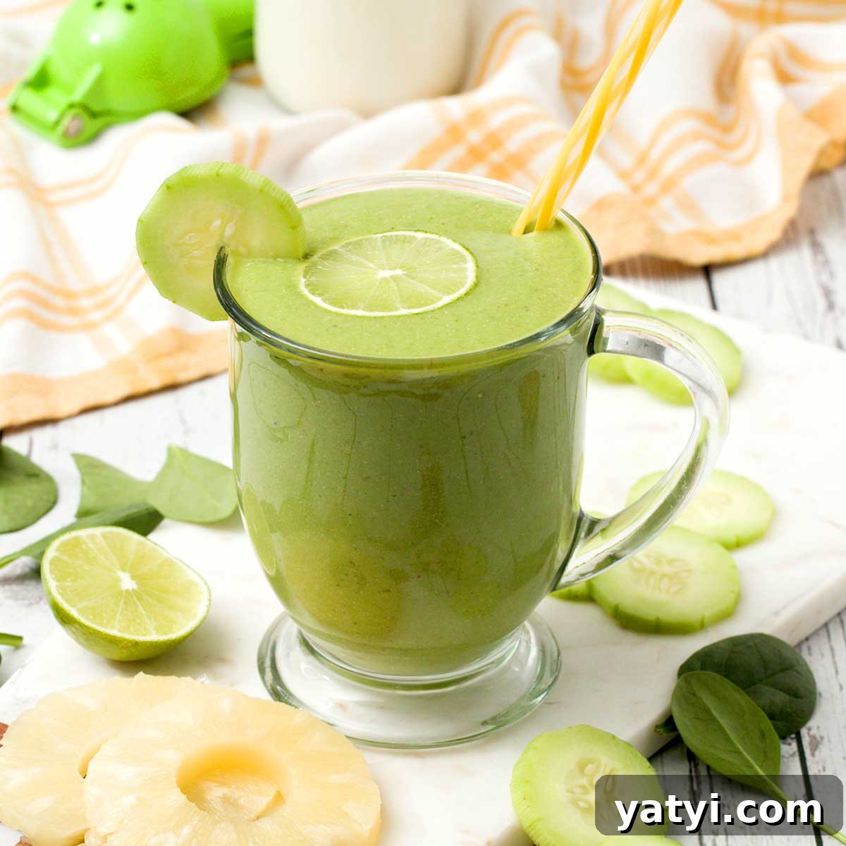 Pineapple, Cucumber & Ginger Detox Smoothie Recipe 2 A glass of cucumber pineapple ginger Banana and lime detox smoothie