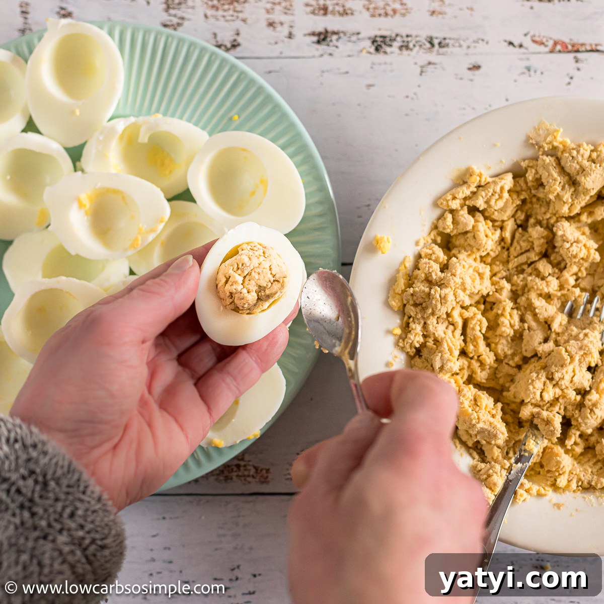 Browned Butter Cream Cheese Deviled Eggs (Carnivore-Friendly) 9 Filling the Whites | Low-Carb, So Simple