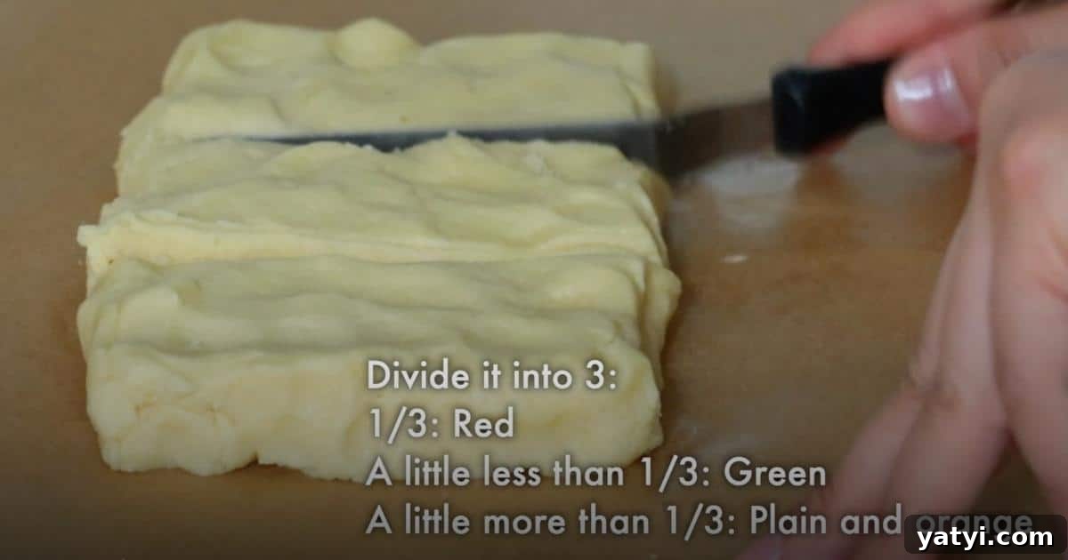 Slice-and-Bake Christmas Cookies: Simple Holiday Cookie Guide 6 dividing icebox cookie dough for each color