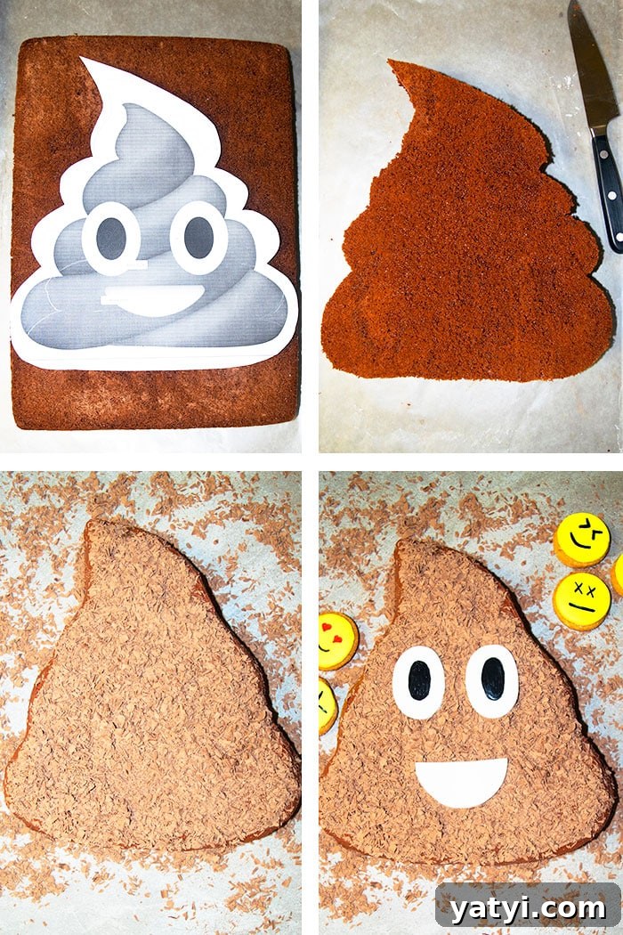 Collage Image With Step by Step Pictured on How to Make Poop Cake 