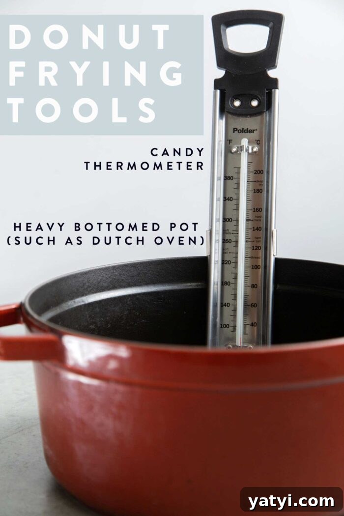 Double Chocolate Peanut Butter Doughnuts Recipe 5 Donut Frying Tools. You need a candy thermometer (or deep fry thermometer) and a heavy bottomed pot.