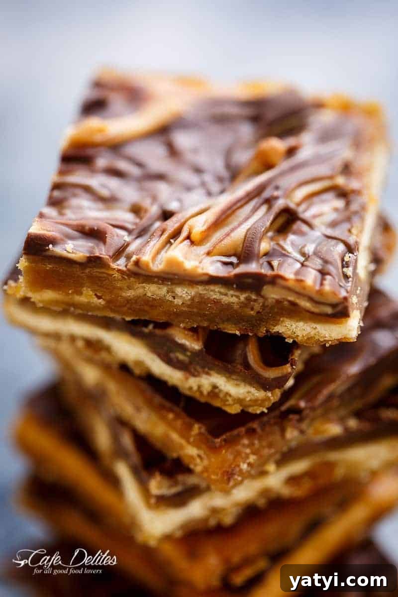 Saltine Cracker Toffee (Christmas Crack): Sweet & Salty Holiday Treat 2 Peanut Butter Swirl Saltine Toffee (Christmas Crack) kept on each other