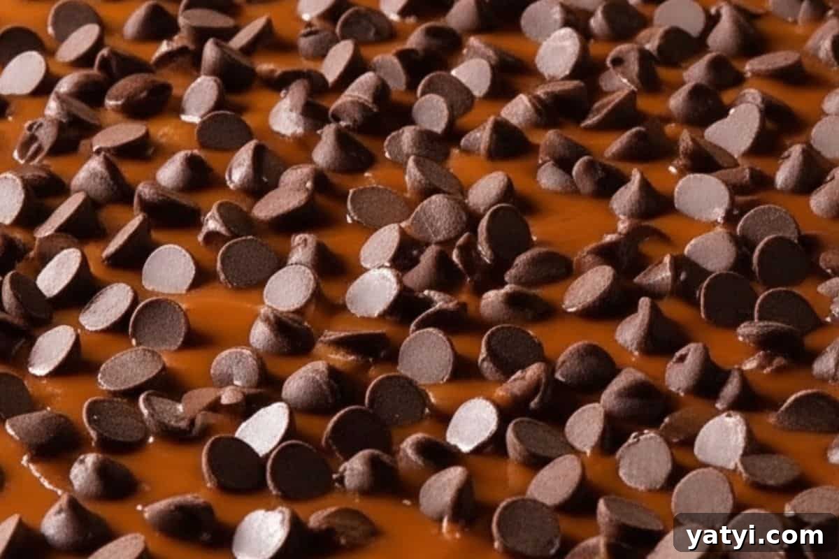 Saltine Cracker Toffee (Christmas Crack): Sweet & Salty Holiday Treat 8 After baking the toffee, sprinkle chocolate chips over the top and return to the one for 2 minutes.