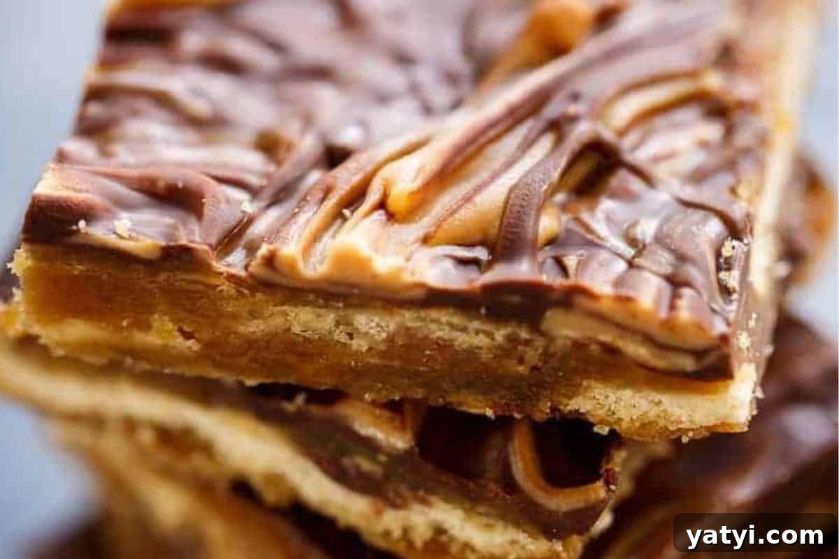 Saltine Cracker Toffee (Christmas Crack): Sweet & Salty Holiday Treat 9 Scatter the peanut butter chips over the chocolate and let it sit for 2 minutes, then swirl with a fork.