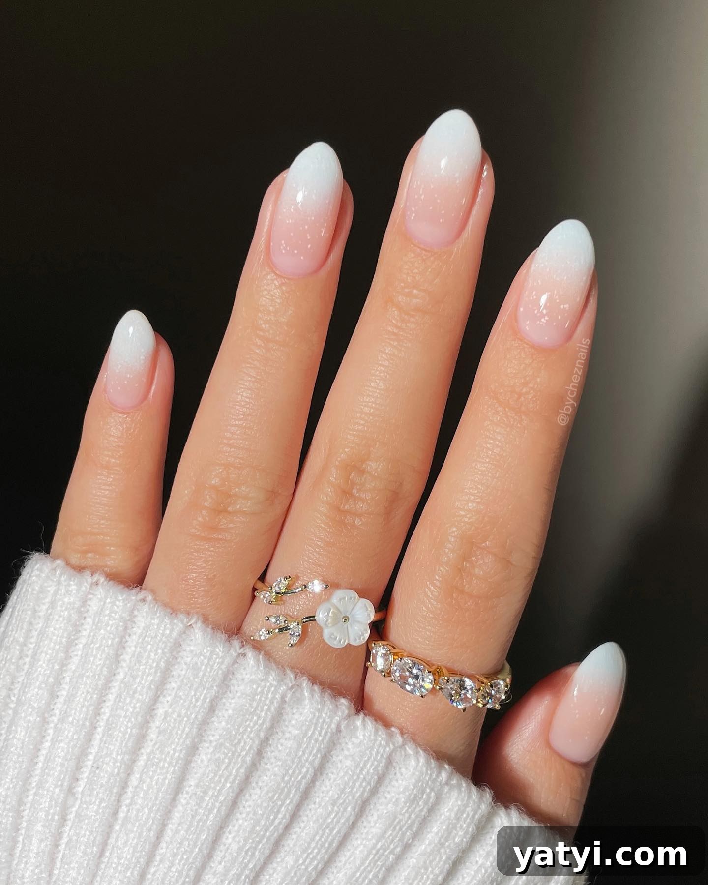 41 Chic Nude Nail Ideas You Can Create at Home 11 9. Sparkly Snow Gradient Nails