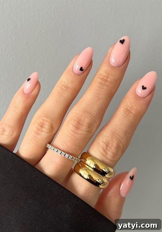 41 Chic Nude Nail Ideas You Can Create at Home 27 25. Pretty Hearts