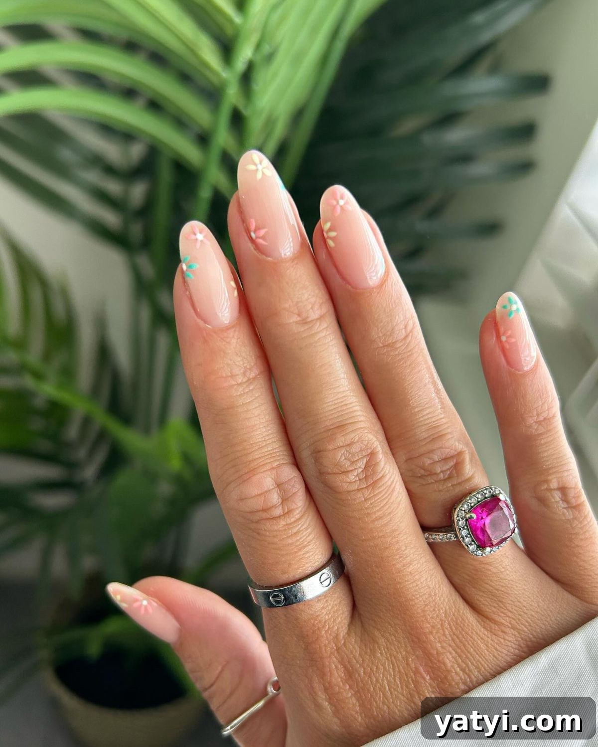 41 Chic Nude Nail Ideas You Can Create at Home 28 26. Colorful Floral Designs